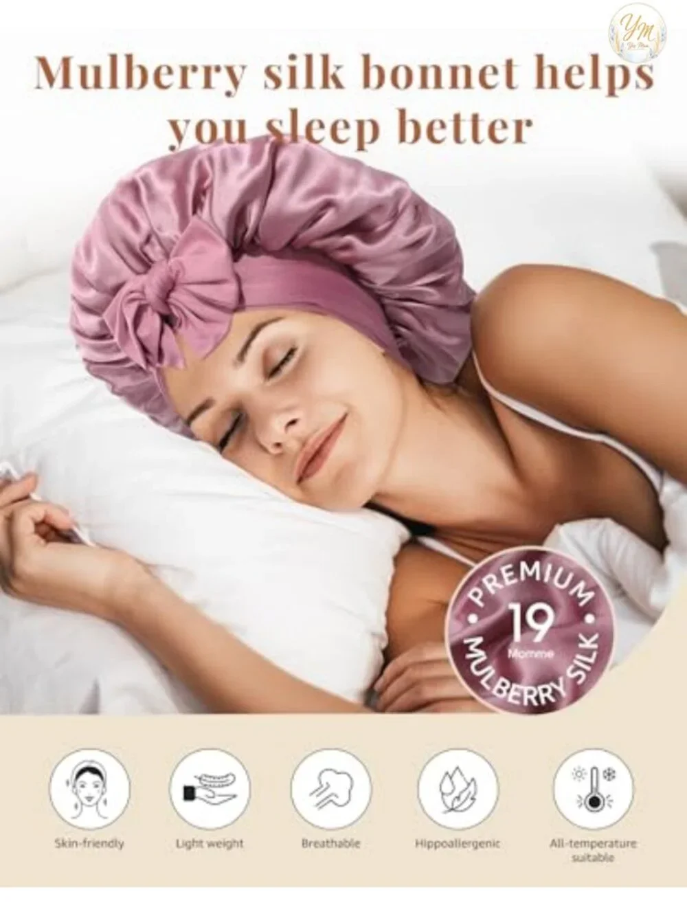 100% Mulberry Silk Sleep Bonnet Adjustable Hair Cap for Women